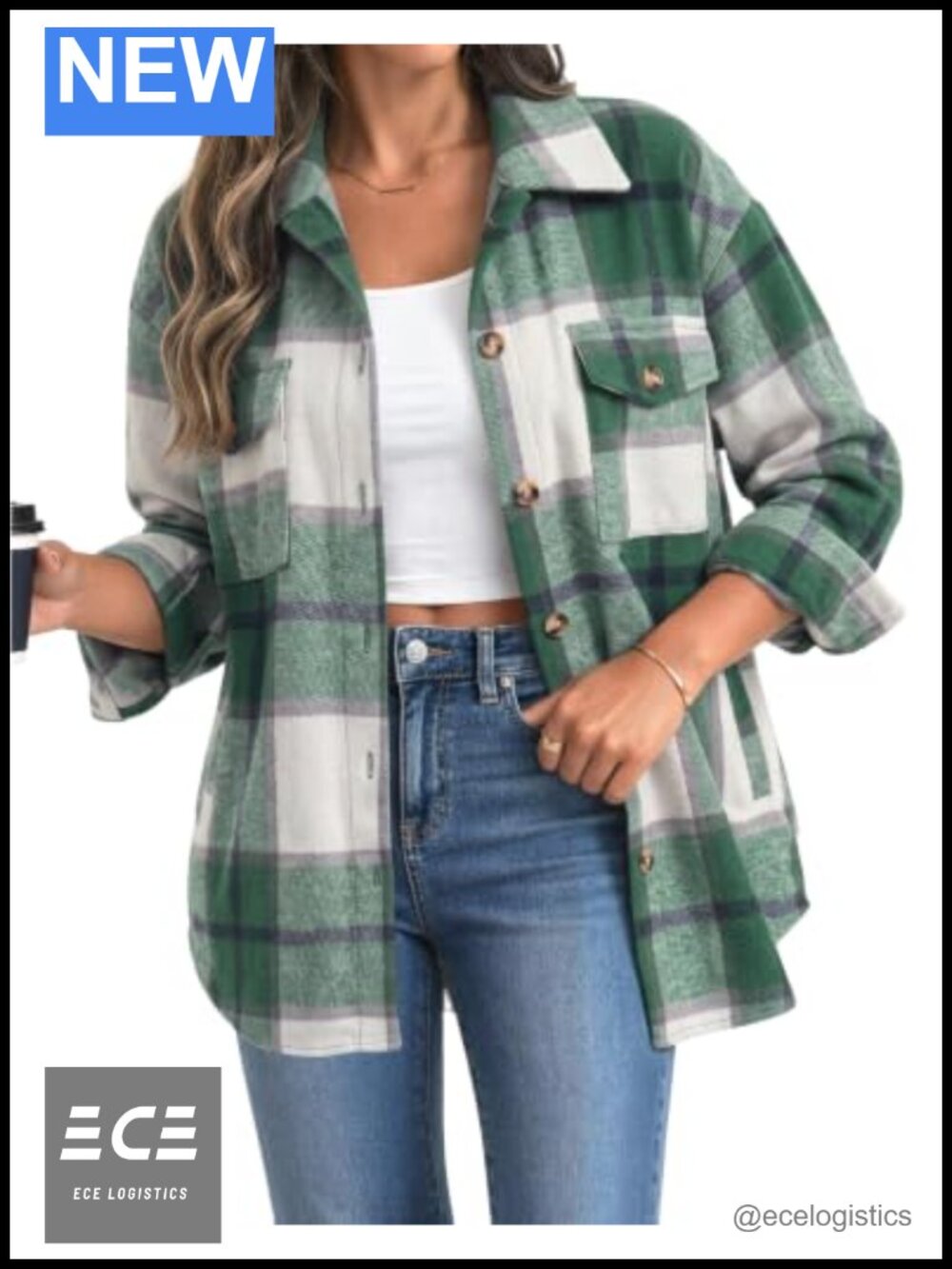 Women's Plaid Flannel Shacket Long Sleeve Button Down Jacket S-2XL